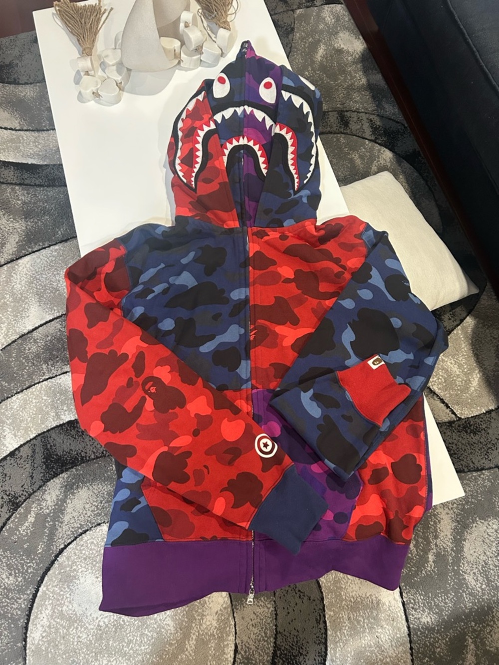 Bape Red & Blue Camo Shark Zip-Up Hoodie